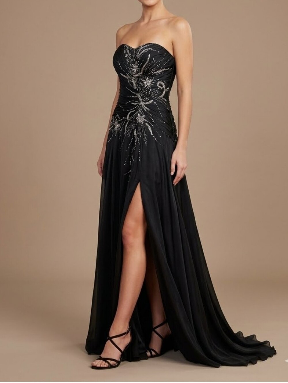 TONY BOWLS Black Long Evening Prom Slit Front Dress size 10